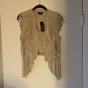 Bebe Beige Fringe Vest